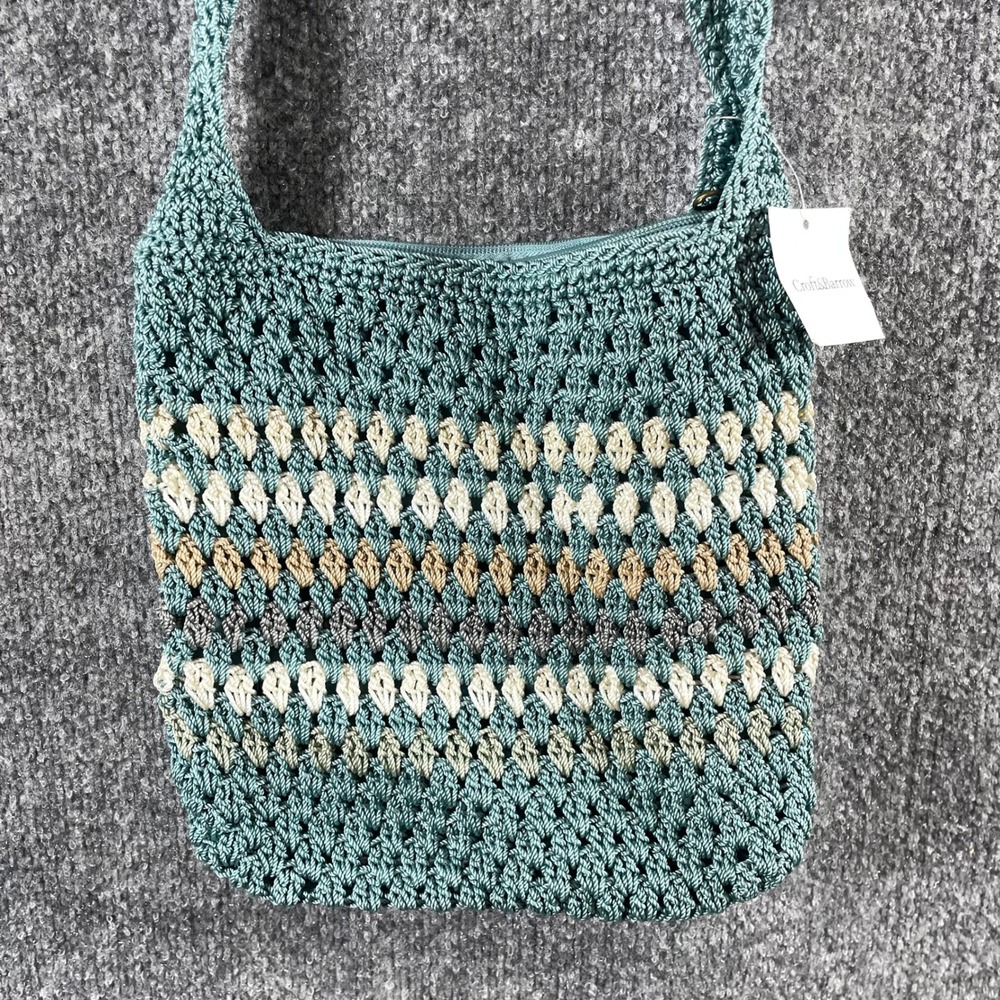 Croft & Barrow Shoulder Bag Womens Medium Blue Crochet Striped Boho Purse New